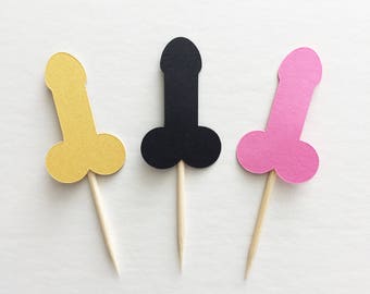 12pc Penis cupcake toppers, penis food decor picks, bachelorette party decor, bachelorette decor, bach party decor, funny bachelorette