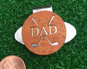 Fathers Day Personalized or DAD Mahogany Wood golf ball marker hat clip dad gift