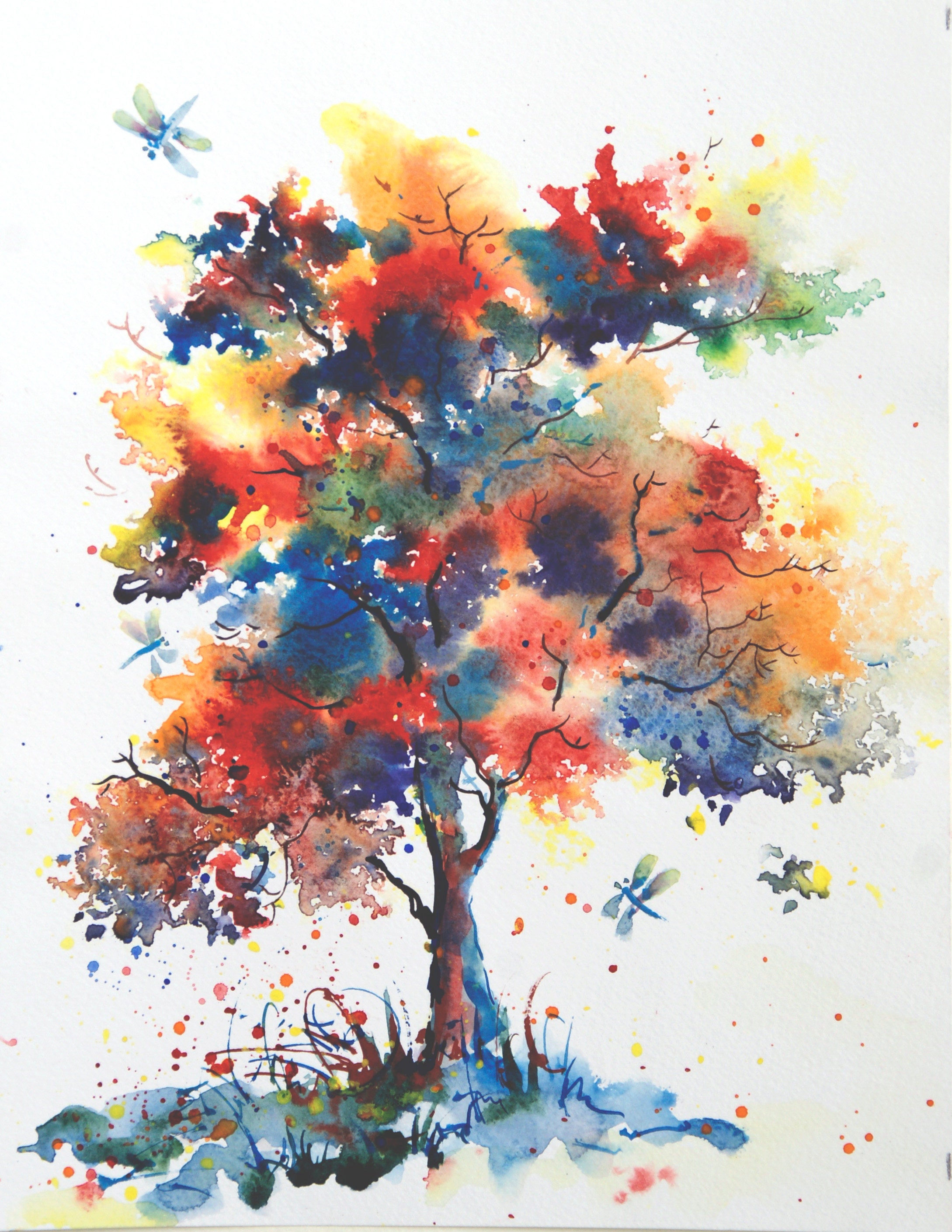 Autumn tree painting Happy tree painting watercolor tree