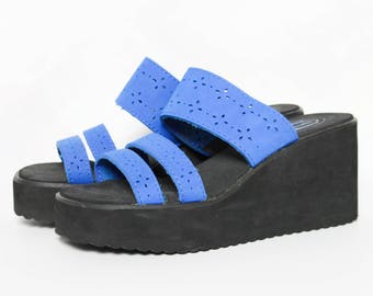 90s Esprit Foam Wedge Sandals Platform Sandals Slip On Spice Girls Shoes Hipster Grunge Hippie Boho Club Kid Raver Floral Shoes Size 8.5 - 9