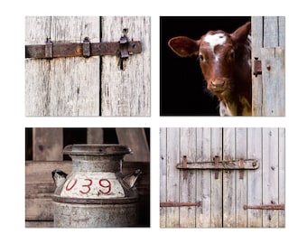 Country Decor, Farm Photography, Rustic Wall Art, Cow Photograph, Milk Can Photo, Farmhouse Wall Decor, Barn Prints, Set of 4, Rural Prints
