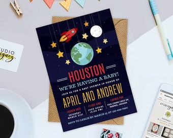 Houston, We're Having a Baby! Baby Shower Invitation, Rocket Ship Baby Shower, Outer Space Baby Shower Invitation, Digital JPG only