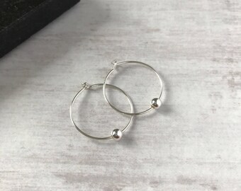 Sterling Silver Bead Hoop Earrings/Delicate/Minimalist/Bead/Sterling Silver/Hoop/Earrings/Everyday Wear/Gift/UK
