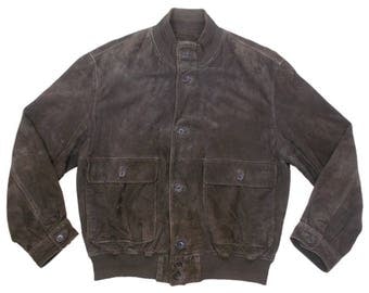 Vintage Hugo Boss Real Suede Bomber Jacket Mens Brown UK 40 EU 50 Excellent