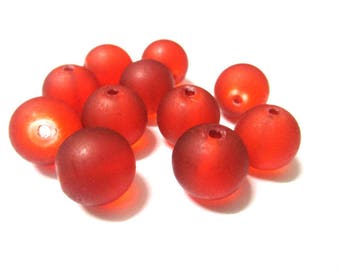 10 frosted orange glass beads 12mm (N-37)