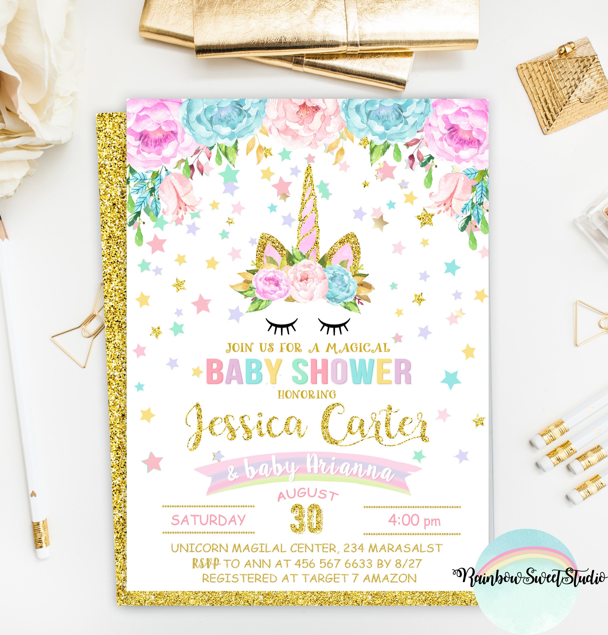 Unicorn Baby Shower Invitation Magical Unicorn Baby Shower