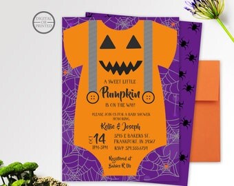 Halloween Baby Shower Invitation | A Little Pumpkin Baby Shower Invitation | Fall Baby Shower Invitation | Onesie Baby Shower Invitation