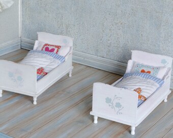 RESERVED Handmade 2 Bed Set Miniature for 16 cm dolls Lati Yellow, Puki Fee, Enyo