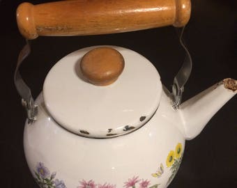 Vintage Floral Teapot, Retro Tea Kettle