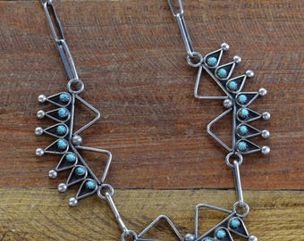 Sterling Silver and Turquoise Zuni Necklace and Earring Set