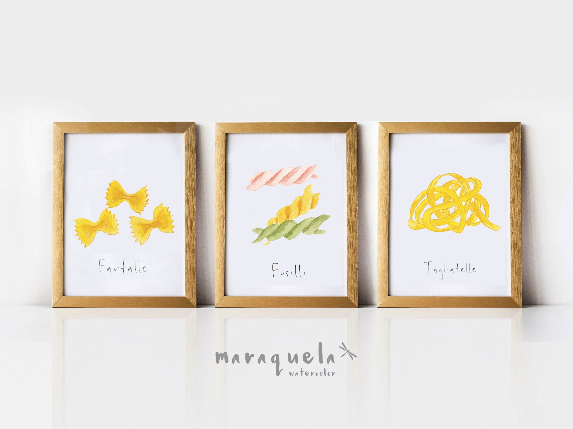 SET PASTA illustration, Italian food decor pasta, Wall Art food fresh style, Culinary collection