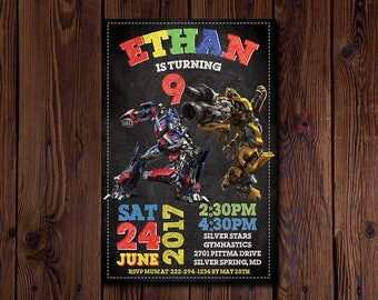 Transformers Invitation , Transformer Birthday Invitation , Transformer Party Invite , Optimus Prime and Bumble Bee , Robot , Autobots