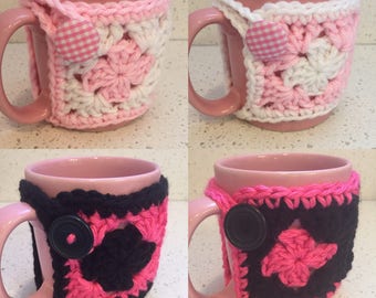 Crochet Mug Cozy made of cute Granny Squares, ideal gift for coffee lover, tea lover, teacher gift, holiday gift, office gift, ready to ship