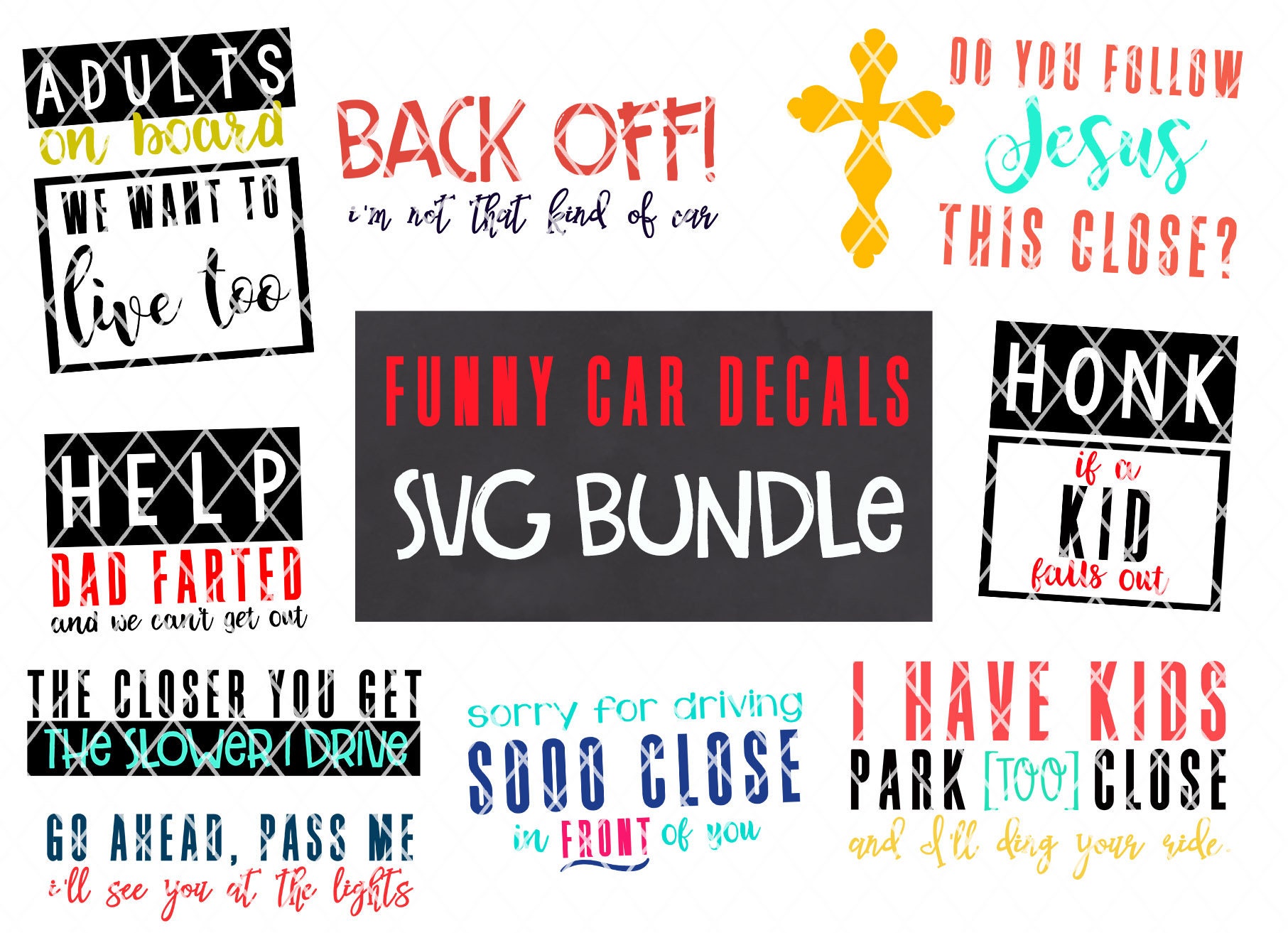 Download Funny Car Decals SVG Designs Bundle August 2017 Release