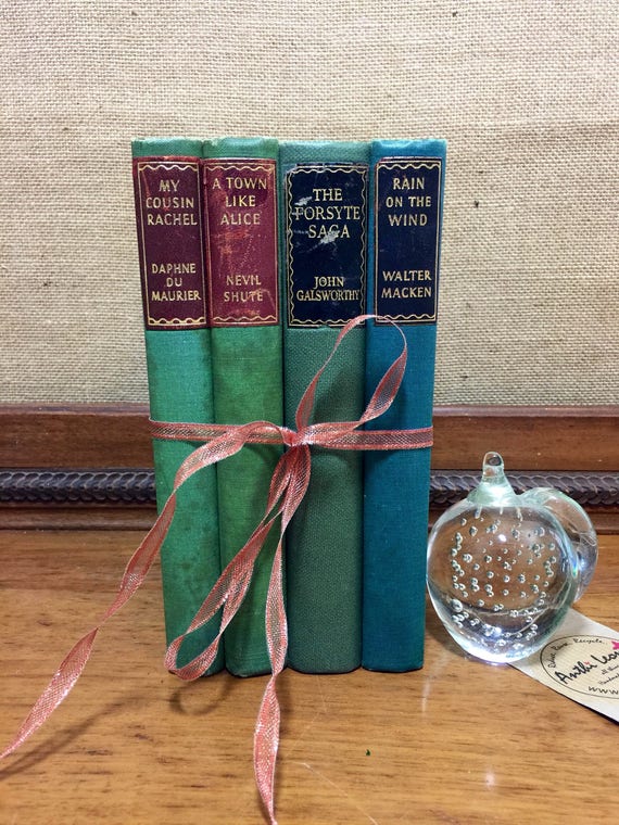 GREEN VINTAGE BOOK stack - Old Books Decoration | Interior Design Shelf Staging | Green Home Decor | Vintage Sourced Books | Rose Gold Decor