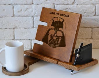 Darth Vader mask stand Darth Vader helmet costume Star Wars gifts for him mask Star Wars costume r2d2 and c3po wood holder