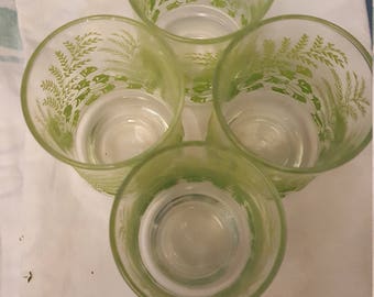 Vintage juice glasses 4 ginko leaves yelow/green