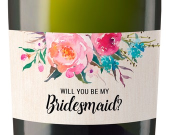 Rustic Will you be my bridesmaid stickers, Will you be my maid of honor, will you be my matron of honor, mini champagne bottle labels 97