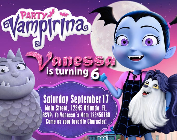 Birthday Invitation Disney Vampirina - We deliver your order in record time! Less than 4 hours! Disney Junior Party. Vampirina Party 2017.