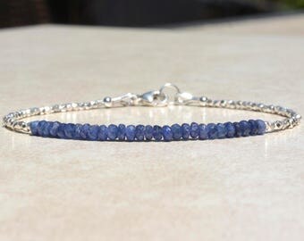 Sapphire Bracelet, September Birthstone, Sapphire Gemstone Bracelet, Natural Blue Sapphire, Beaded Bracelet, Stack Bracelet, Gift for Her