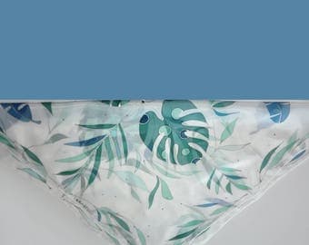 Palm leaves - silk scarf - emerald green & blue