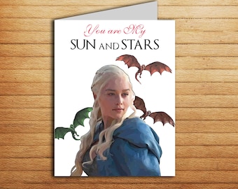 Game of Thrones Card Sun and Stars Card Printable Khaleesi and Khal Drogo Birthday Anniversary gifts for boyfriend Love card Any Occasion