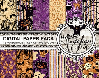 Digital paper pack Halloween, the background, the scrapbook 'SALE' download, printable paper, black, purple, orange, violet #07