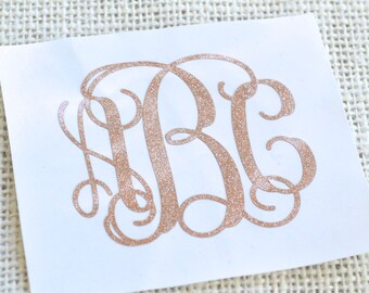 Glitter Monogram Decal, Gold Glitter Monogram Decal, Vine Monogram Decal, Vine Car Decal