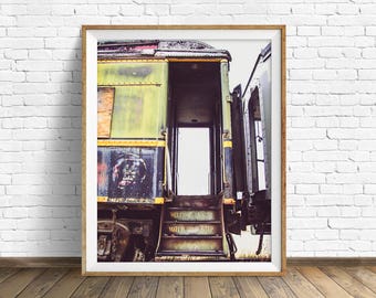 train photography, industrial wall art, instant download printable art, digital download art, wall art, industrial decor - "Welcome Aboard"