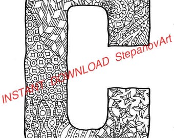 Letter B Colouring Page Zentangle Art Therapy Inspired Adult