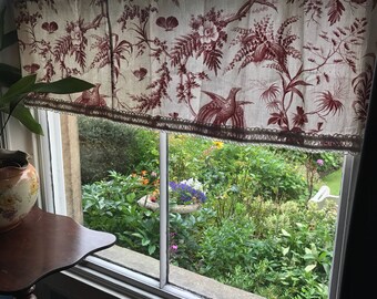 Stunning Antique c1900s French fabric tissu 16" x 50" grand teint brise bise cafe curtain