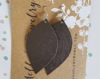 Handmade Leather Earrings - Gunmetal Gray - 2.5" x 1.5"