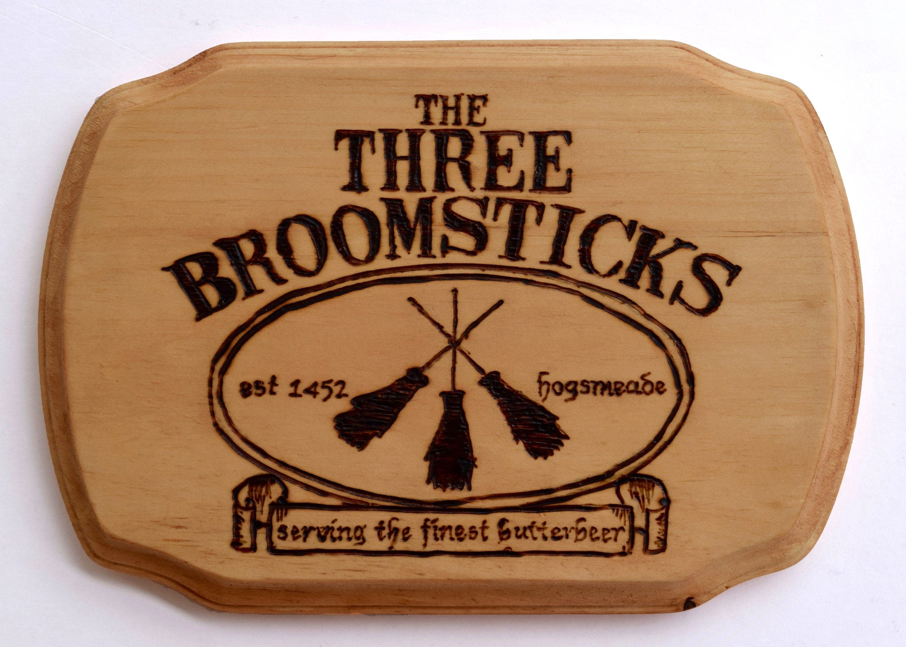 The Three Broomsticks Pyrography Sign Harry Potter Woodburn