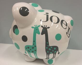 Personalized Piggy Bank-giraffe piggy bank- large piggy bank- Giraffe-girls personalized piggy bank-new baby gift-monogrammed piggy bank-boy