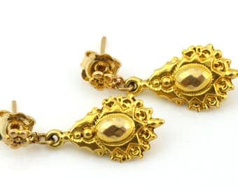 9ct Gold Etruscan Revival Victorian Drop Earrings - c.1850