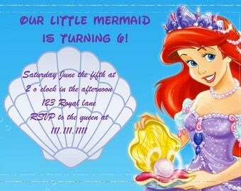 Disney The Little Mermaid Ariel Birthday Invitation Digital Download 4x6 and 5x7