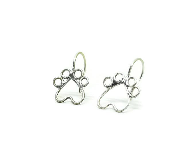 Sterling Silver Dangle Paw Print Earrings, Silver Dangle Paw Print Earrings, Dog Print Earrings, Gift for Dog Lovers, Unique Birthday Gift