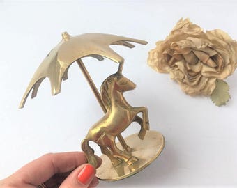 Brass Unicorn Figurine w Umbrella / Unicorn / Unicorn Collectable / Collectable Animals / Collectable Figurine / Brass Horse