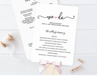 Wedding Program Printable, Wedding Program Template, Printable Ceremony Template, Fan Program, Order of Service, Instant Download #030-402WP