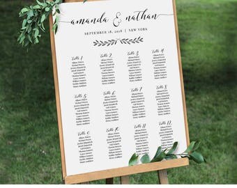 Seating Chart Template, Printable Wedding Seating Chart Sign / Poster, Seating Arrangement, Instant Download, Editable Template #024-210SC