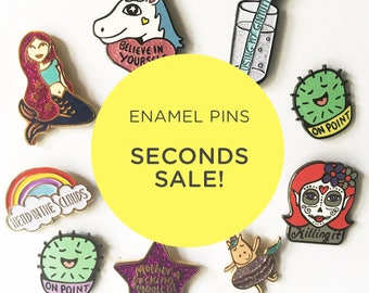 Enamel pin seconds, cool enamel pins, pin seconds, surprise pin seconds, cute pins, seconds sale, mermaid pin, cactus pin, unicorn pin