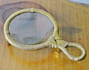 Vintage Brass Plated Magnifying Glass, Magnifying Glass With Feet, Handheld Magnifying Glass