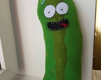 Pickle Rick inspired plush toy, may be used as a neck pillow, 11 in long, handmade plush toy, cucmber