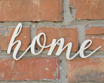 Home Script Word Wood Sign, Home Wood Sign, Laser Cut Wood Sign, Cursive Wood, Rustic Wall Sign home Personalized Wooden Sign