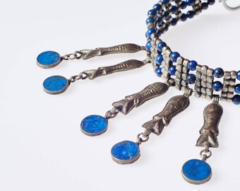 Antique Silver Lapislazuli from India/Fish pendants/Silver from Zanskar/Sodalithe/Lapislazuli/Precious Collier/Unique ETHNO Creation