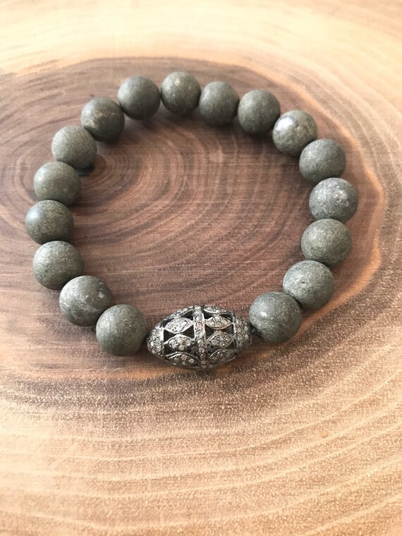 Pave diamond beaded bracelet pave diamond stack bracelet