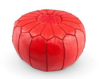 traditional leather Ottoman pouf, Luxury Red floor pouf, Red Ottoman pouf, leather crafte Duffle pouf, Colorful Moroccan Pouf (unstuffed)