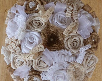 Bridal bouquet vintage style with lace and burlap (made to order)
