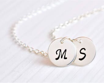 Personalized necklace, Initial disc necklace, Custom hand stamped, Sister, Mother, Symphaty, Birthstone, Sterling Silver Initials necklace