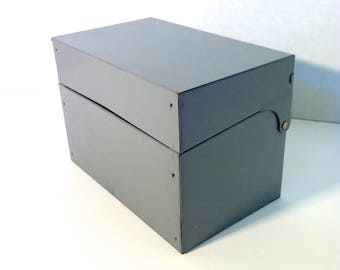 VINTAGE RECIPE BOX Gray Metal Recipe Box Uses Large Index Cards Kitchen Storage Mid Century Recipe Box Vintage Kitchen